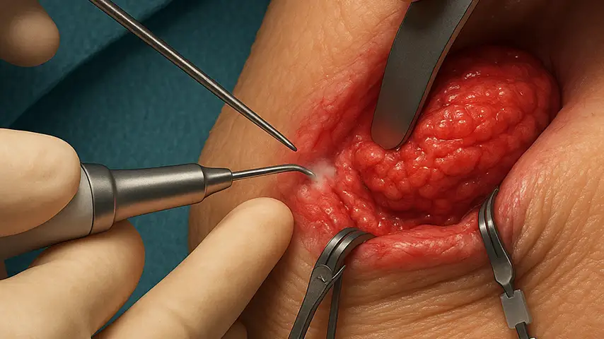 Drilling a hole<br />
for dural suspension